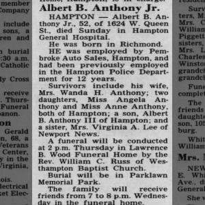 Obituary for Albert B. Anthony Jr.